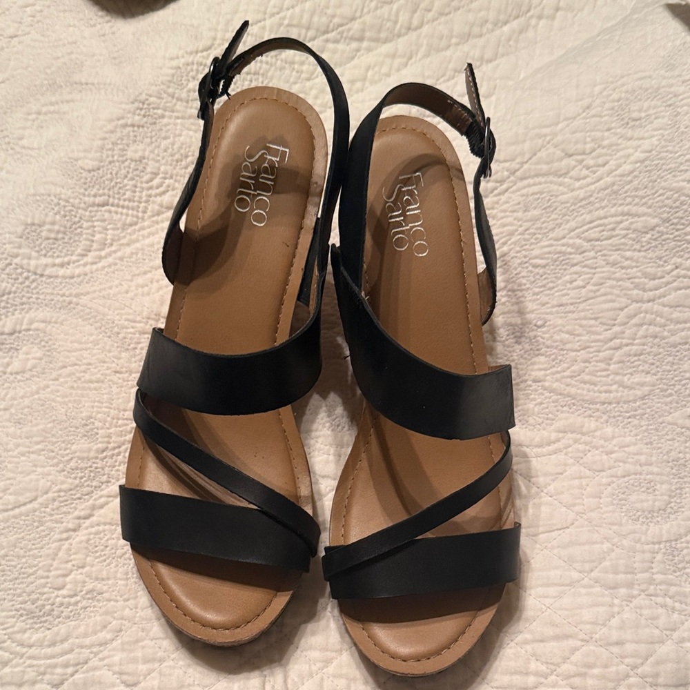 Black leather platform sandals, Franco Sarto size 11